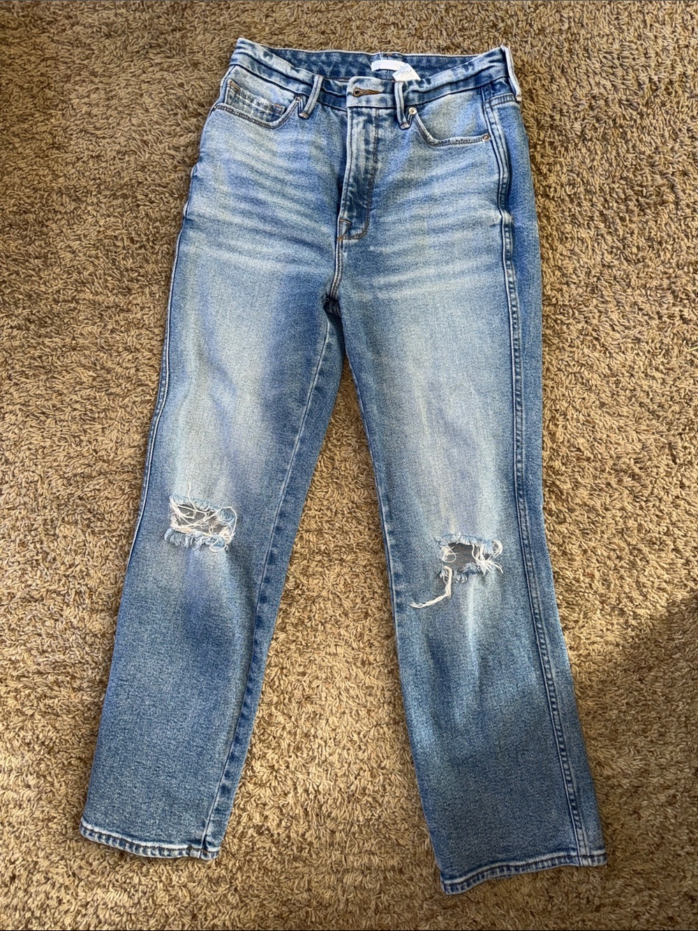 Good American Faded Blue Ripped Boyfriend Jeans